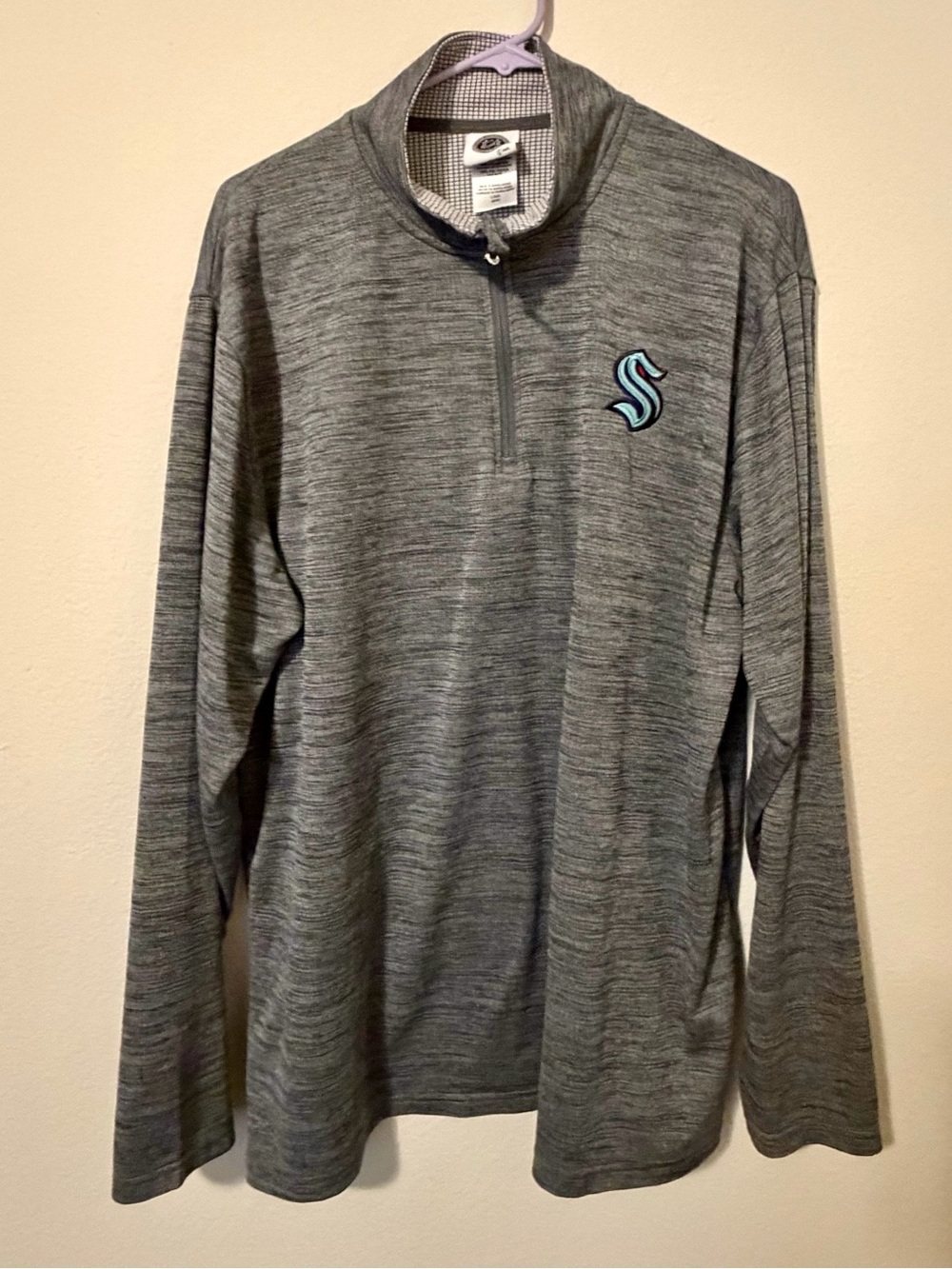NHL Seattle Kraken Mens Large Quarter Zip Pullover Sweater Heather Gray